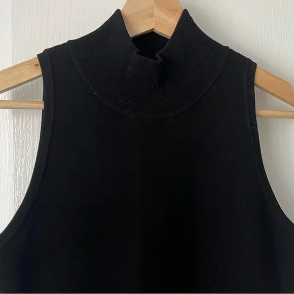 MICHAEL KORS Black Sleeveless Mock Neck Knit Midi Dress Stretch Bodycon Medium - Picture 4 of 8